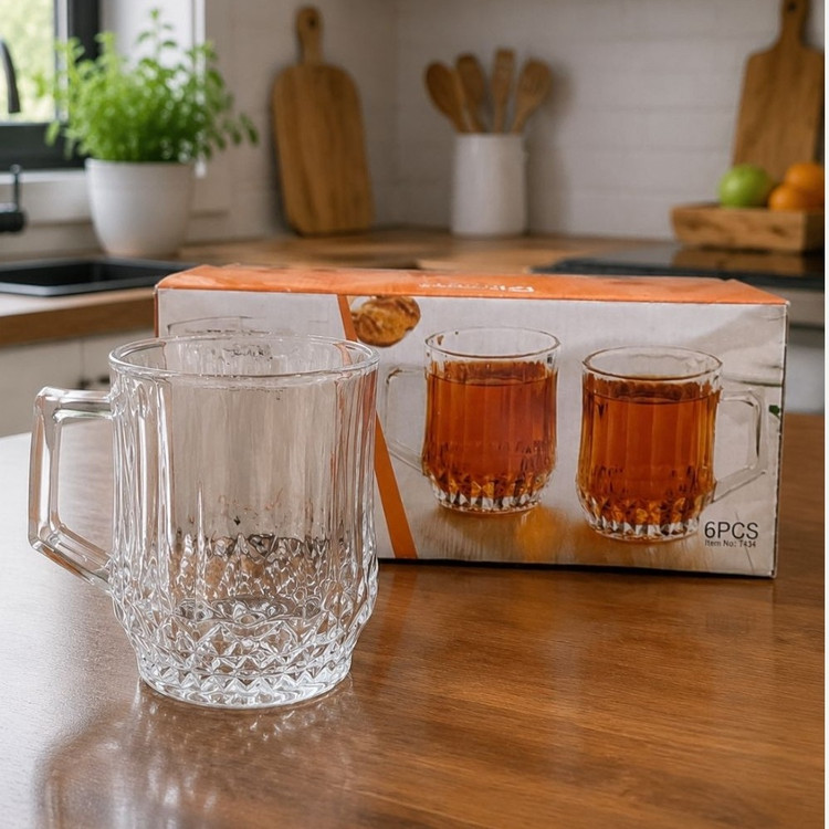فنجان دسته دار شیشه ای بسته 6 عددی زنگان طرح چلسی پس کرایه