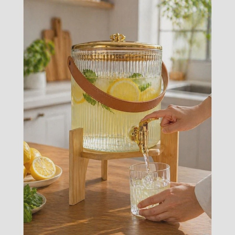 کلمن شربت خوری شیشه ای پایه چوب وارداتی